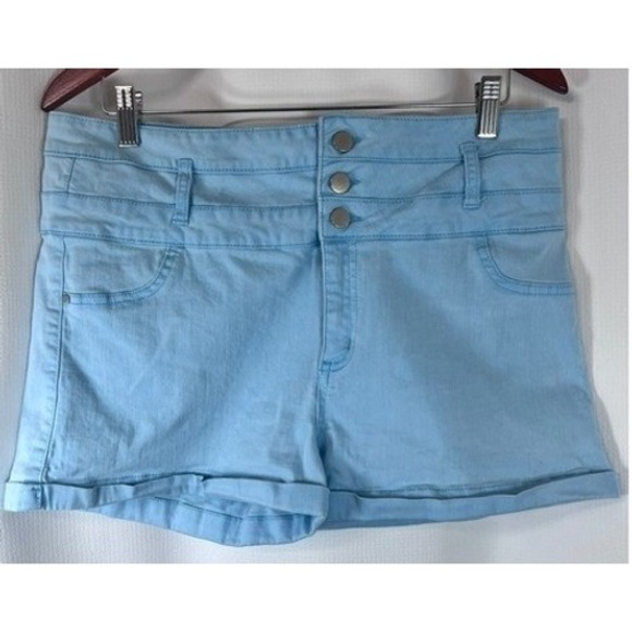 Sapphire Ink Pants - Sapphire Ink Women 17 Light Wash Denim Shorts High Waisted Cuffed Stretch EUC